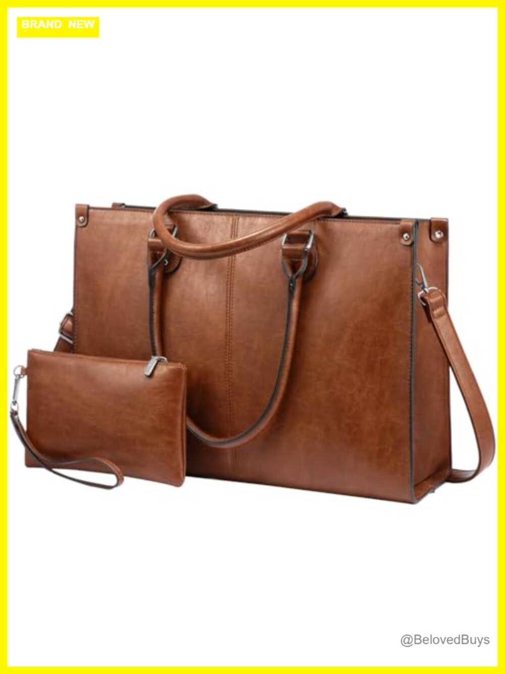 Laptop Tote Bag for Women 15.6 Inch PU Leather Work Bag with Clutch